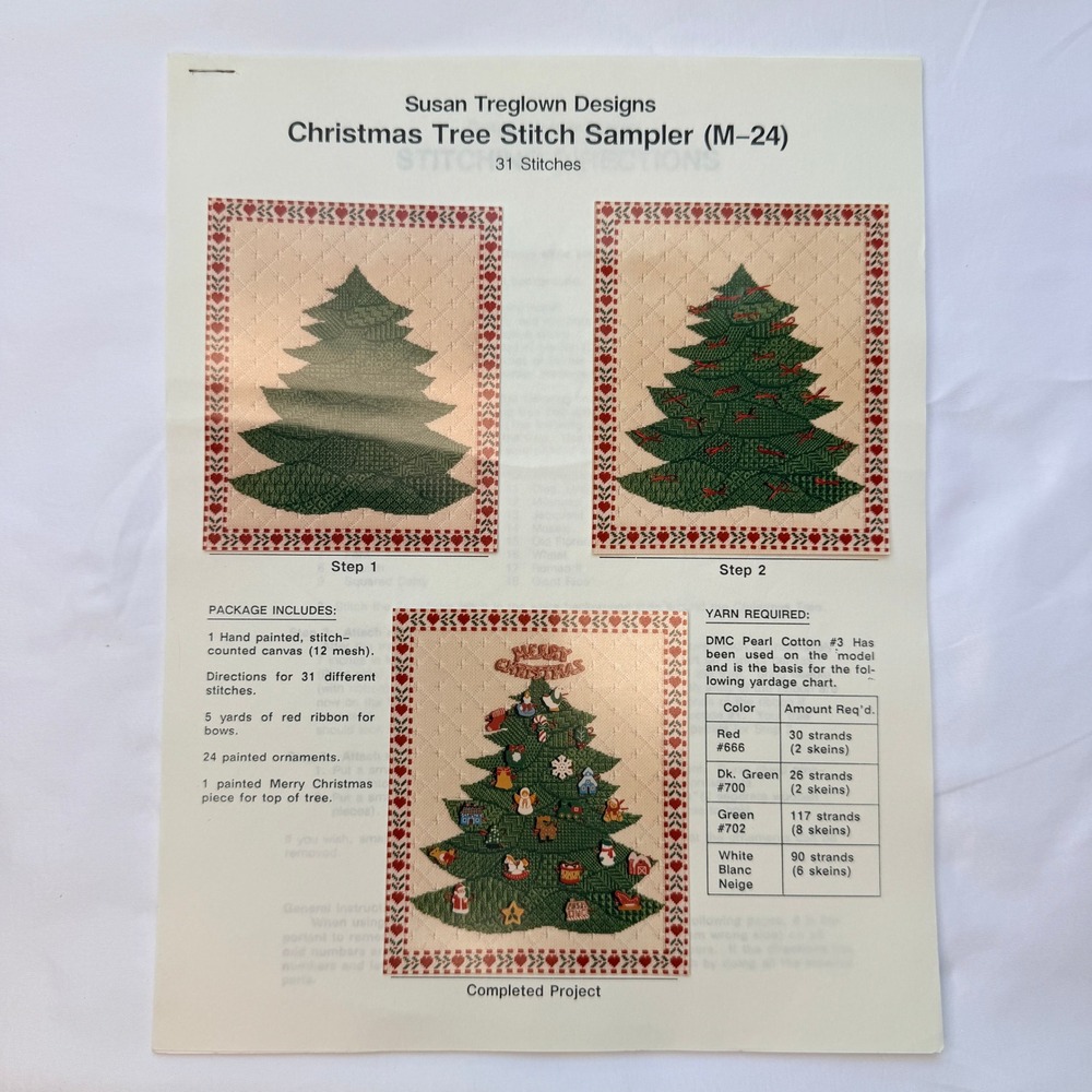 Susan Treglown Designs Christmas Tree Sampler M-24 Paper Pattern Instructions